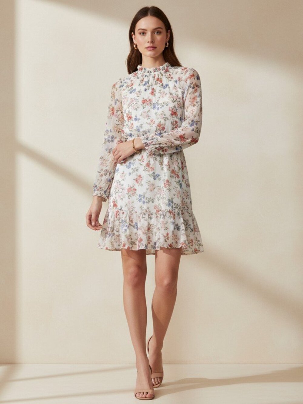 Blue Rain Floral Metallic Chiffon Mini XXS Pink Gold Homecoming Wedding Guest